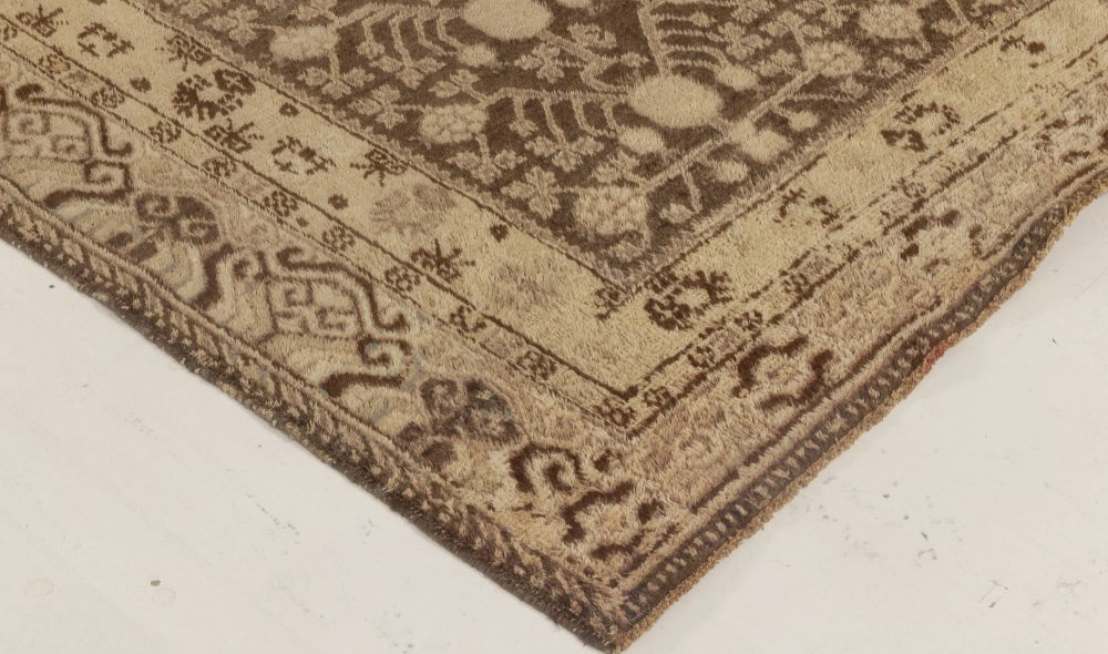 Midcentury Samarkand Beige and Brown Handwoven Wool Rug BB6996