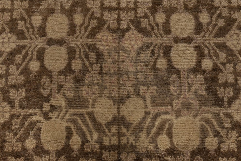 Midcentury Samarkand Beige and Brown Handwoven Wool Rug BB6996