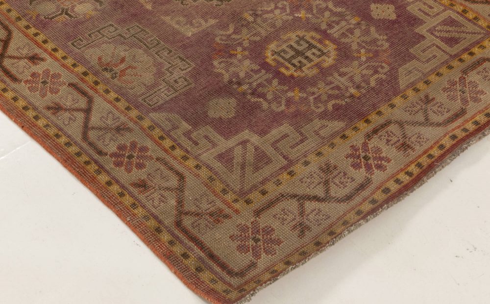 Midcentury Samarkand Purple and Brown Hand Knotted Wool Rug BB6997