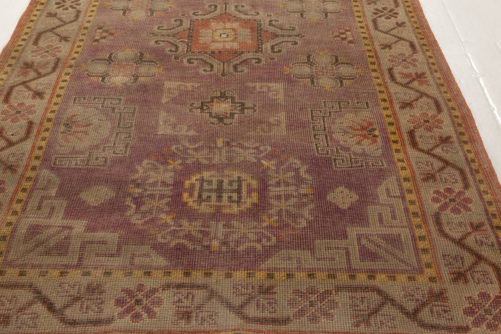 Midcentury Samarkand Purple and Brown Hand Knotted Wool Rug BB6997