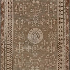 Vintage Khotan Floral Classic Taupe Hand-Knotted Wool Rug BB7010
