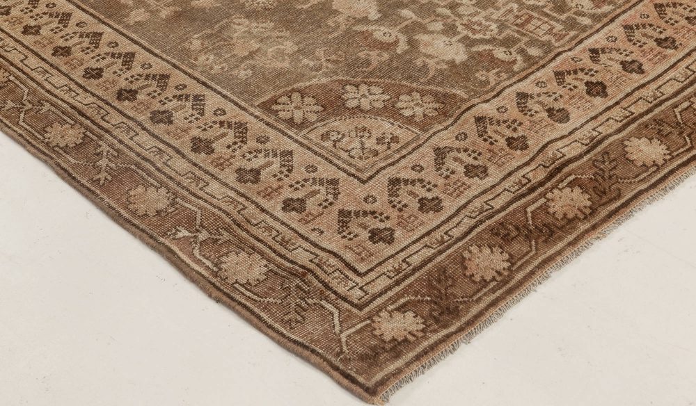 Midcentury Samarkand Brown and Beige Handwoven Wool Rug BB7010