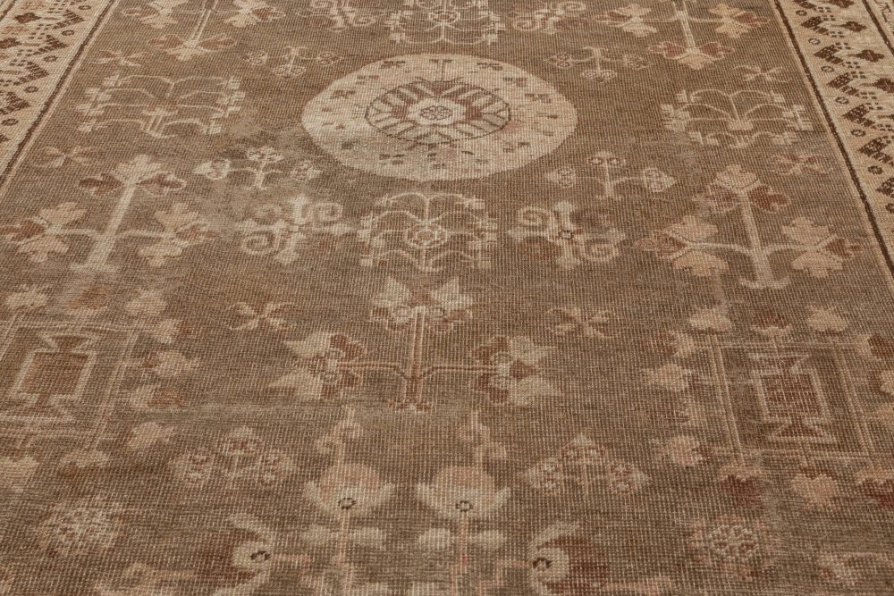 Midcentury Samarkand Brown and Beige Handwoven Wool Rug BB7010