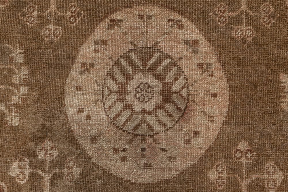 Midcentury Samarkand Brown and Beige Handwoven Wool Rug BB7010