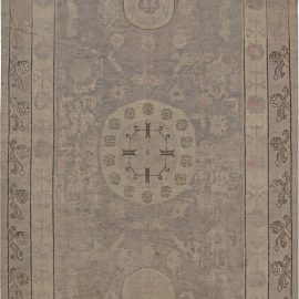 Vintage Samarkand Floral Cream Beige Hand-Knotted Wool Rug BB7009