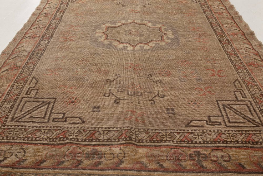 Mid-20th century Samarkand Brown, Orange, Purple Handmade Wool Rug BB7001