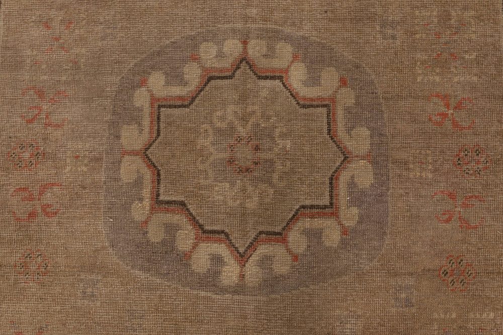 Mid-20th century Samarkand Brown, Orange, Purple Handmade Wool Rug BB7001