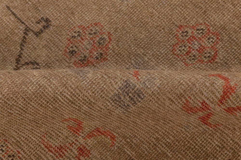 Mid-20th century Samarkand Brown, Orange, Purple Handmade Wool Rug BB7001