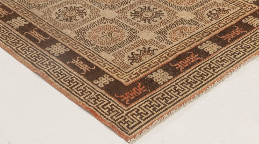 Mid-20th century Samarkand Beige, Brown and Orange Handmade Wool Rug BB7002