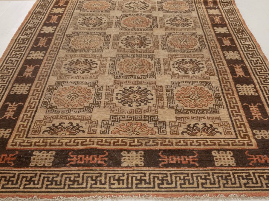 Mid-20th century Samarkand Beige, Brown and Orange Handmade Wool Rug BB7002