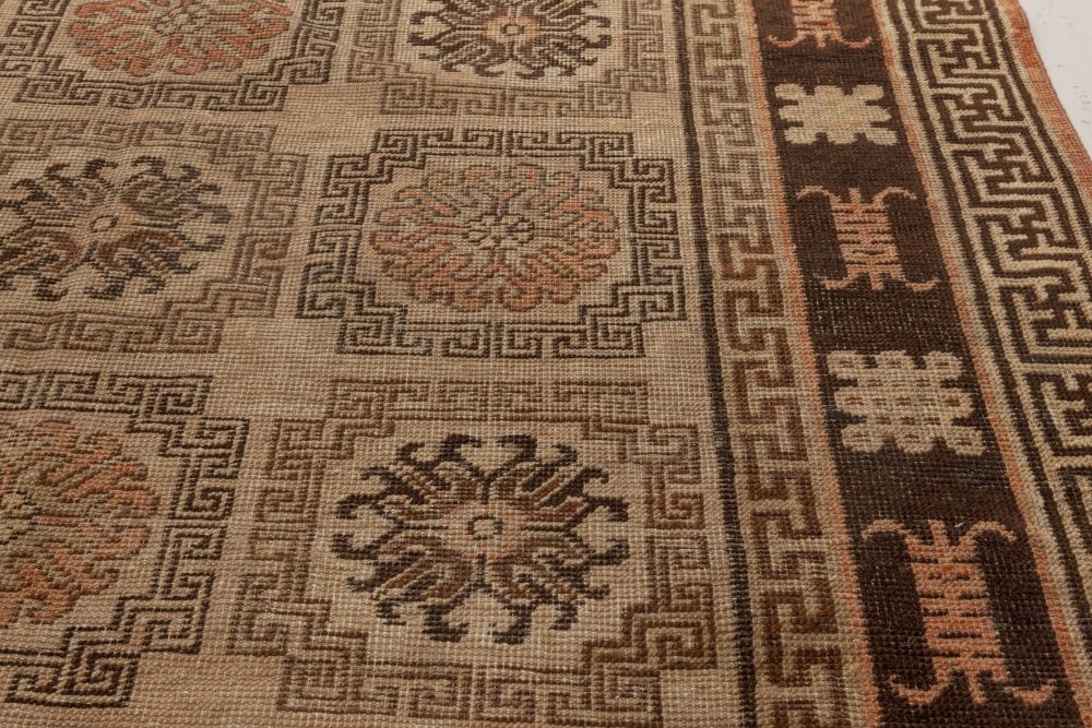 Mid-20th century Samarkand Beige, Brown and Orange Handmade Wool Rug BB7002