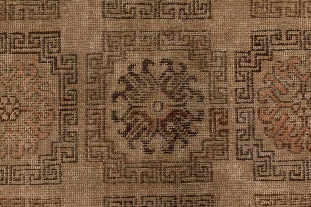 Mid-20th century Samarkand Beige, Brown and Orange Handmade Wool Rug BB7002