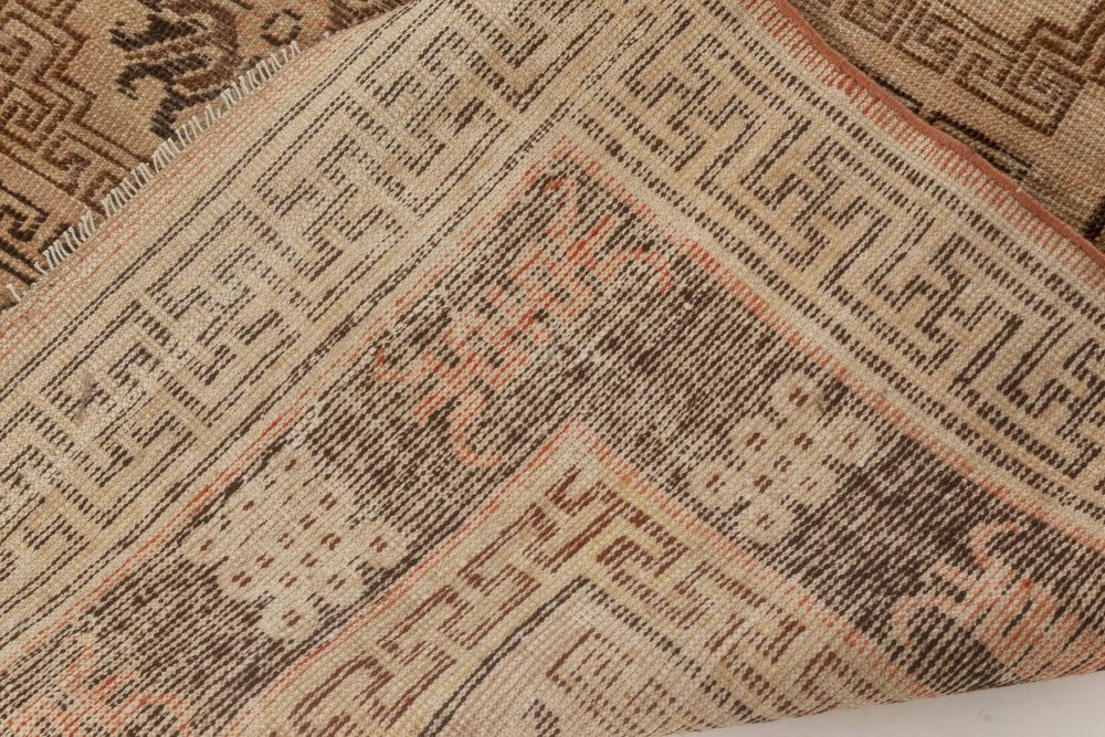 Mid-20th century Samarkand Beige, Brown and Orange Handmade Wool Rug BB7002