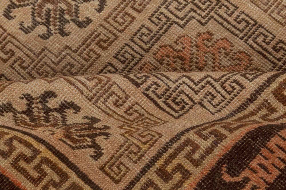 Mid-20th century Samarkand Beige, Brown and Orange Handmade Wool Rug BB7002