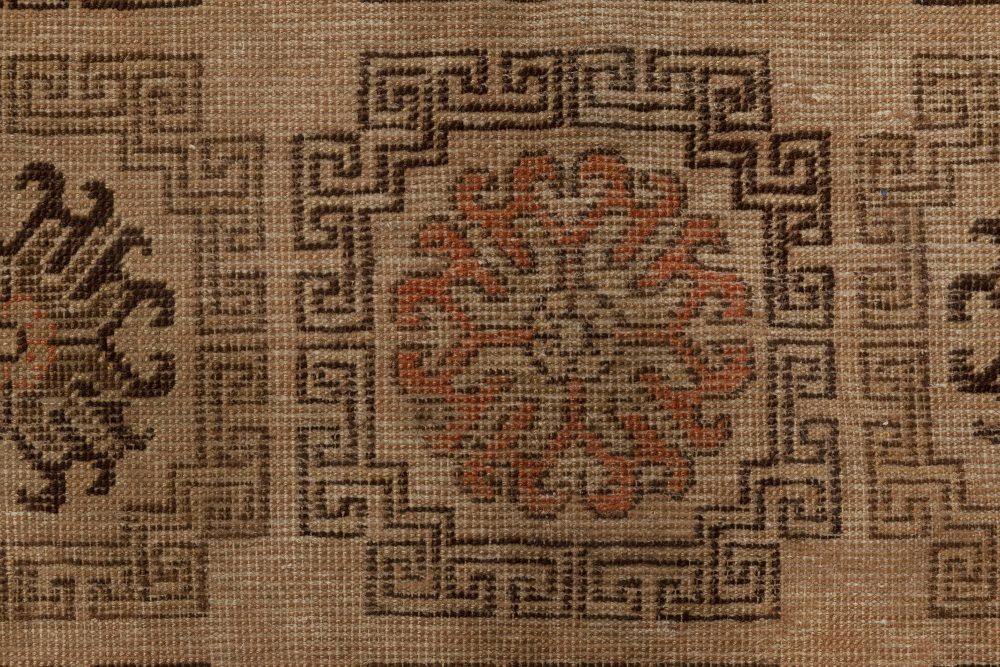 Mid-20th century Samarkand Beige, Brown and Orange Handmade Wool Rug BB7002