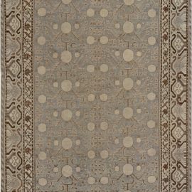 Vintage Samarkand Floral Light Gray Hand-Knotted Wool Rug Pomegranate Design BB7008