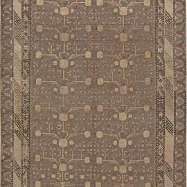 Vintage Khotan Floral Classic Taupe Hand-Knotted Wool Rug BB7003