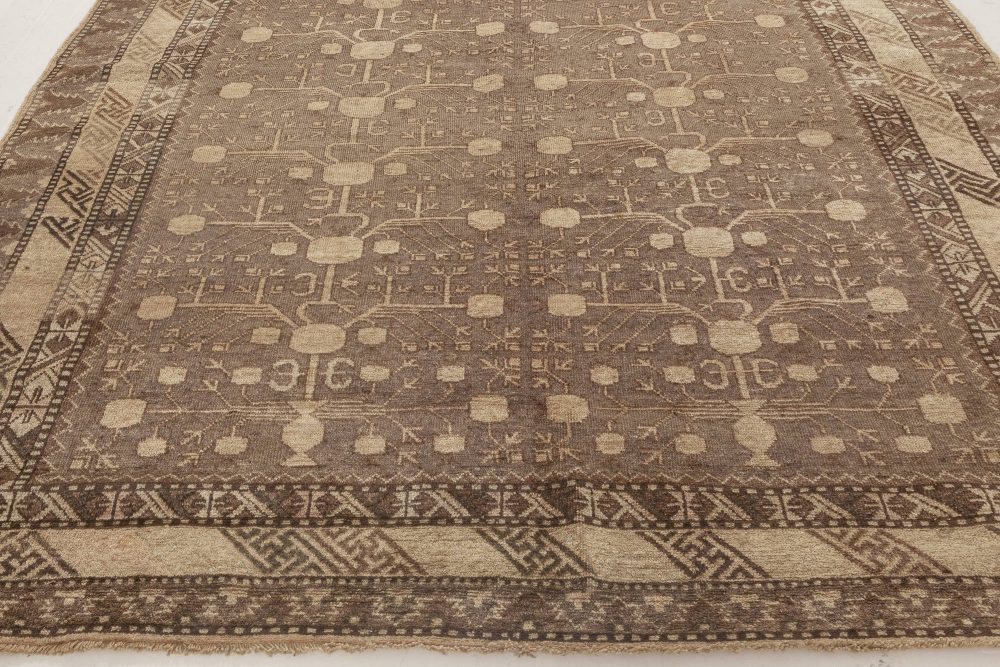 Midcentury Samarkand Handmade Wool Rug in Beige, Brown and Purple BB7003