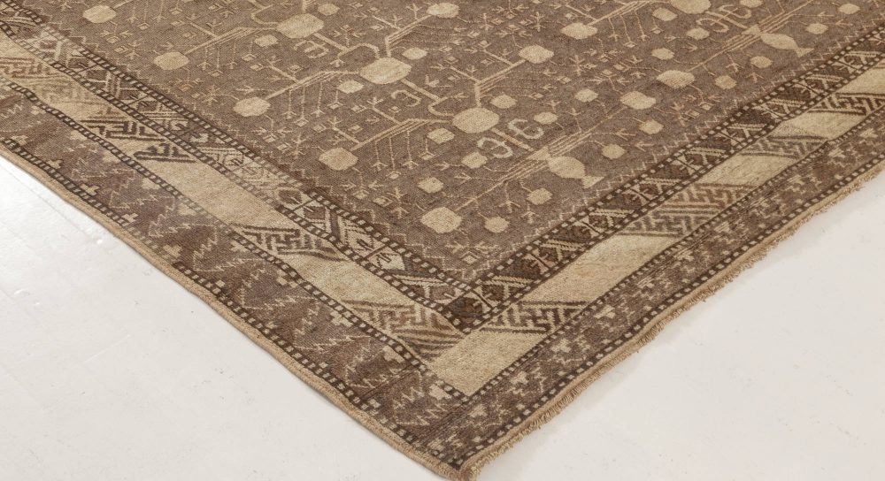 Midcentury Samarkand Handmade Wool Rug in Beige, Brown and Purple BB7003