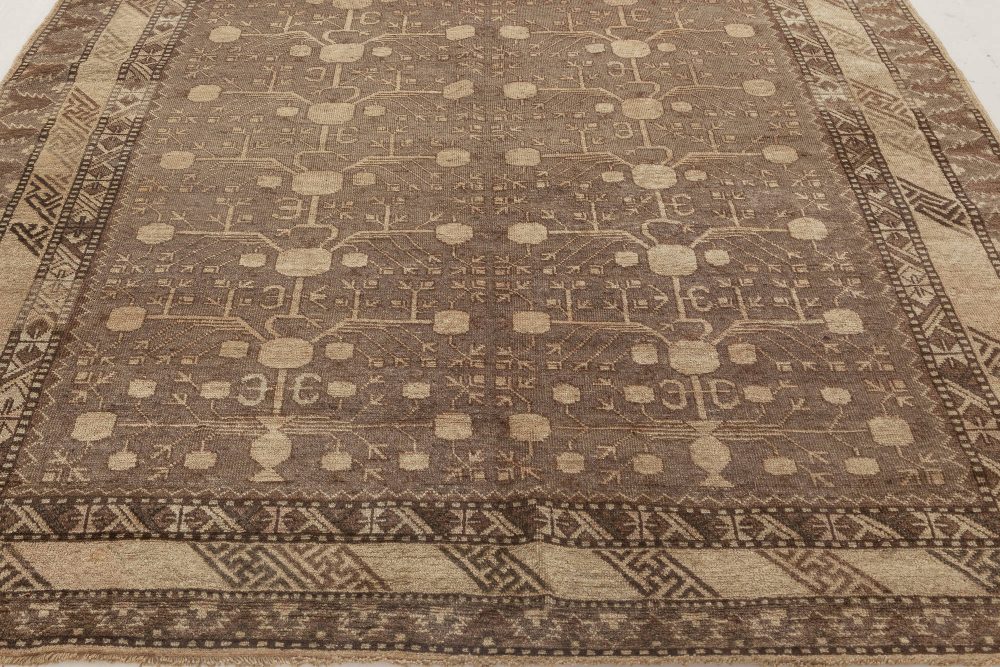 Midcentury Samarkand Handmade Wool Rug in Beige, Brown and Purple BB7003