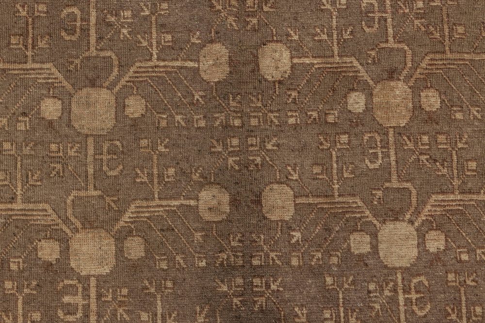 Midcentury Samarkand Handmade Wool Rug in Beige, Brown and Purple BB7003