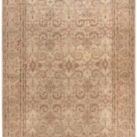 Antique Amritsar Indian Allover Floral Soft Beige Hand-Knotted Wool Rug – Circa 1900 (Size Adjusted) BB7728
