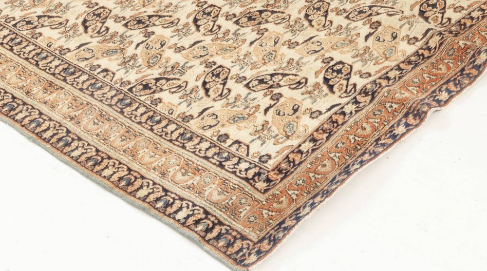 20th Century Persian Tabriz Beige, Blue, Green, Orange Handmade Wool Rug BB7014