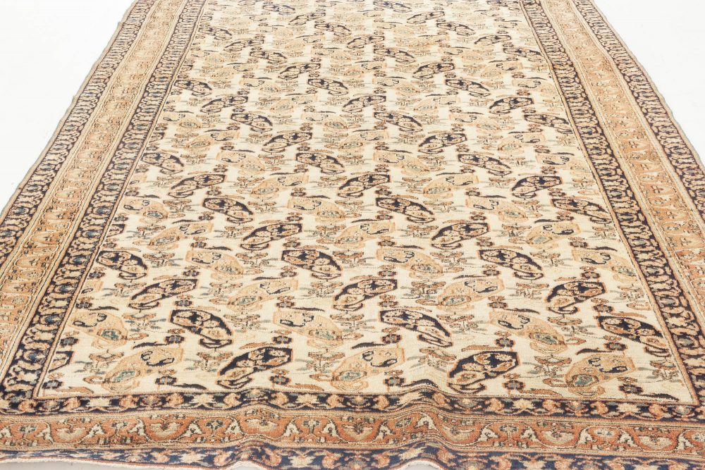 20th Century Persian Tabriz Beige, Blue, Green, Orange Handmade Wool Rug BB7014