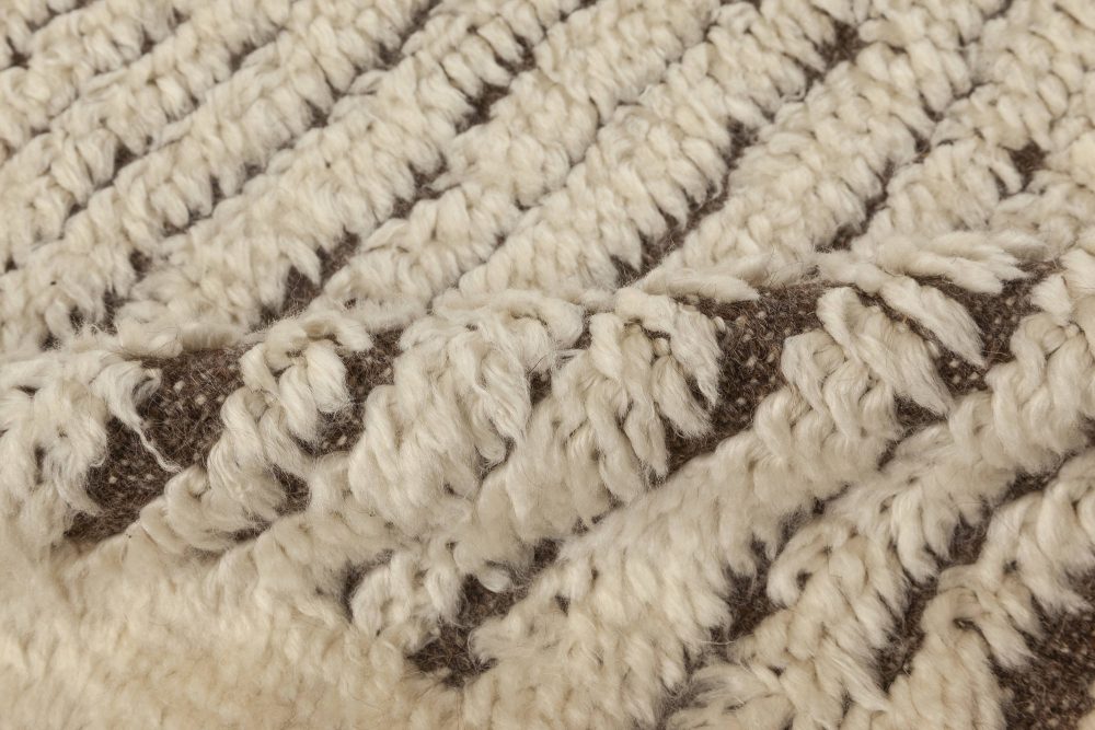 Tribal Style Moroccan Wool Rug with White Pile on Brown Background N12034