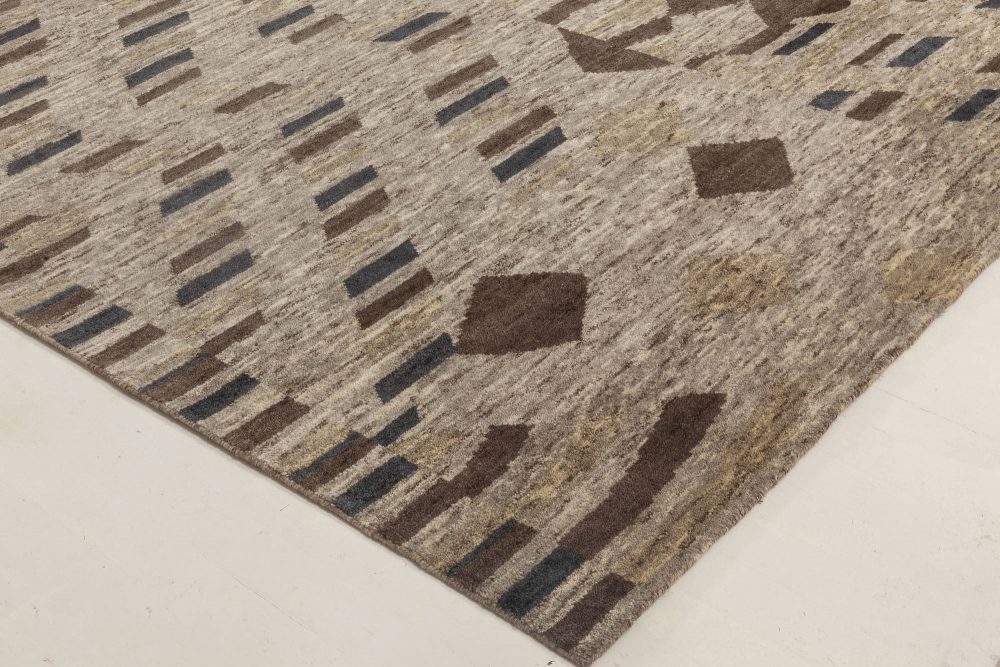 Doris Leslie Blau Collection Abstract Rug Beige, Blue & Brown Handmade Wool Rug N12026