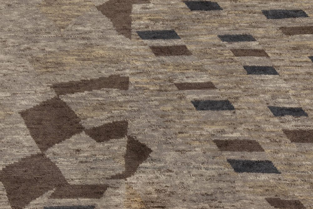 Doris Leslie Blau Collection Abstract Rug Beige, Blue & Brown Handmade Wool Rug N12026