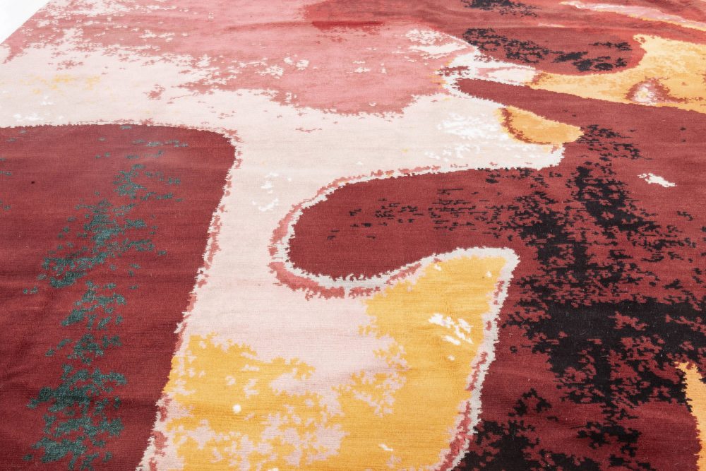 Art Moderne Orange, Pink, Red, White & Black Hand-knotted Wool Rug N12041