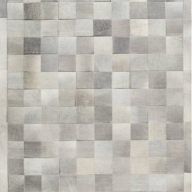 “Grisaille” Contemporary Geometric Light Gray Handmade Hair On Hide Runner N12044