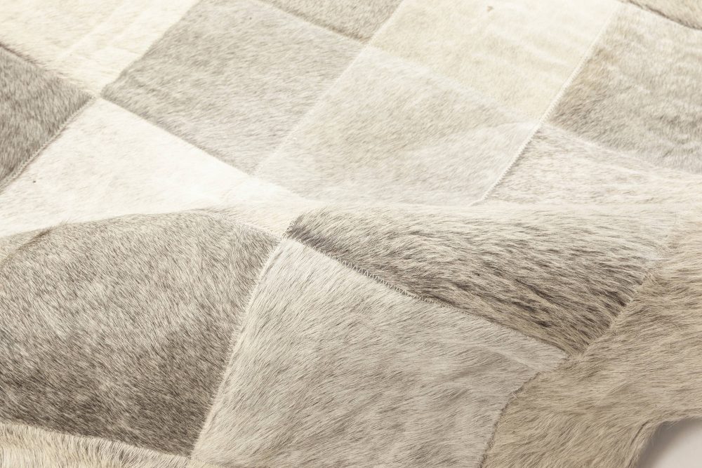Doris Leslie Blau Collection Geometric Hair on Hide Gray Leather Runner N12044