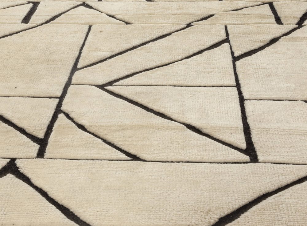 Doris Leslie Blau Collection Geometric “Dash” Black and White Handmade Wool Rug N12027