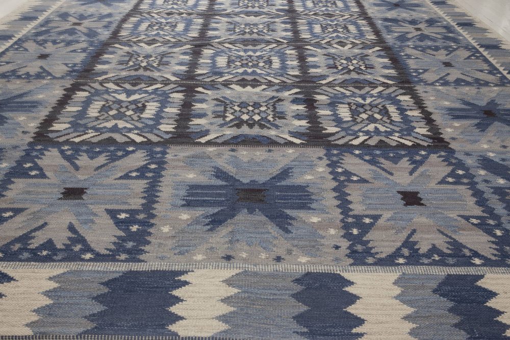 Doris Leslie Blau Collection Swedish Style Blue, White, Black Flat-Weave Rug N12029