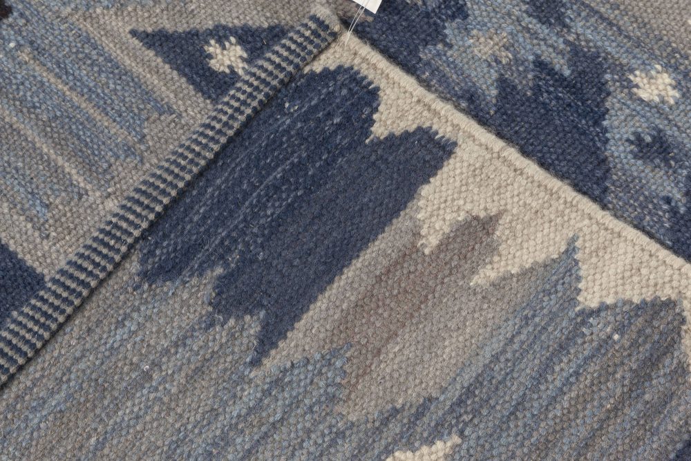 Doris Leslie Blau Collection Swedish Style Blue, White, Black Flat-Weave Rug N12029