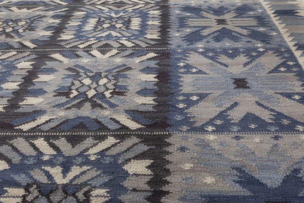 Doris Leslie Blau Collection Swedish Style Blue, White, Black Flat-Weave Rug N12029