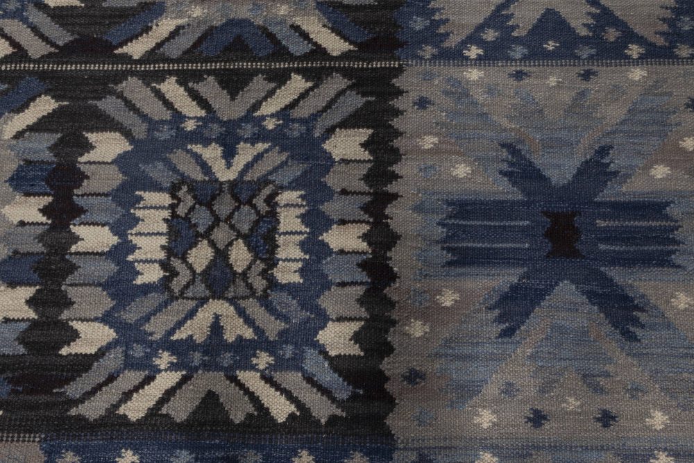 Doris Leslie Blau Collection Swedish Style Blue, White, Black Flat-Weave Rug N12029