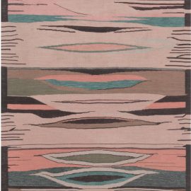 “Marquise” Contemporary Abstract Almond-Shaped Dusty Pink Flatweave Wool Carpet N12039