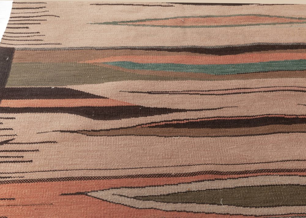 Doris Leslie Blau Collection Swedish Inspired Brown, Green, Pink Flat Weave Rug N12039