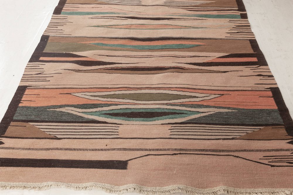Doris Leslie Blau Collection Swedish Inspired Brown, Green, Pink Flat Weave Rug N12039