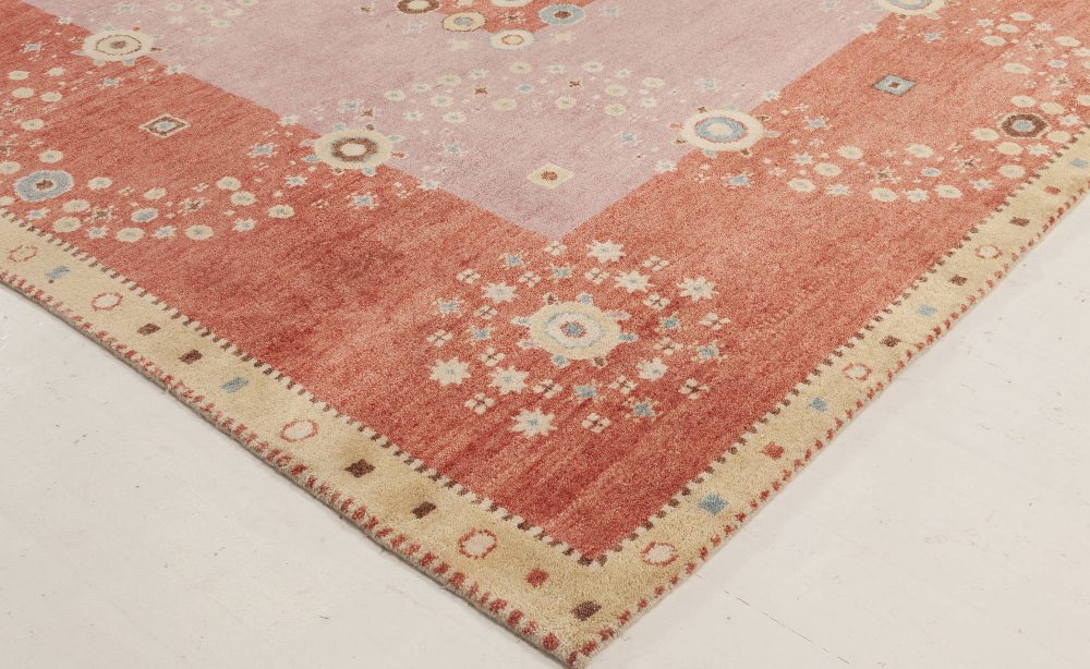 Contemporary Swedish Design Red, Pink & Beige Wool Rug N12032