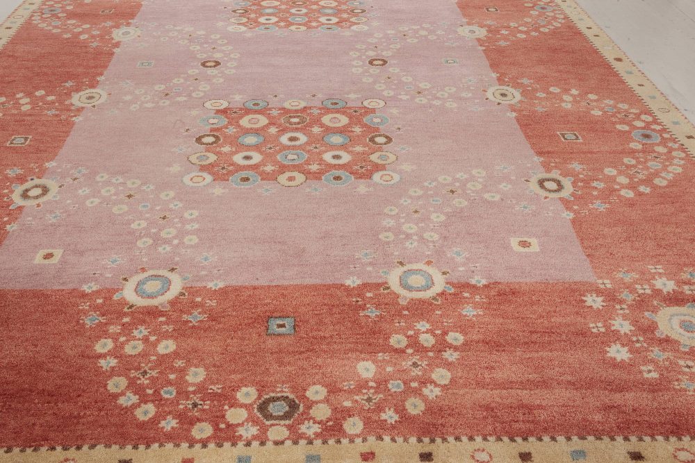 Contemporary Swedish Design Red, Pink & Beige Wool Rug N12032