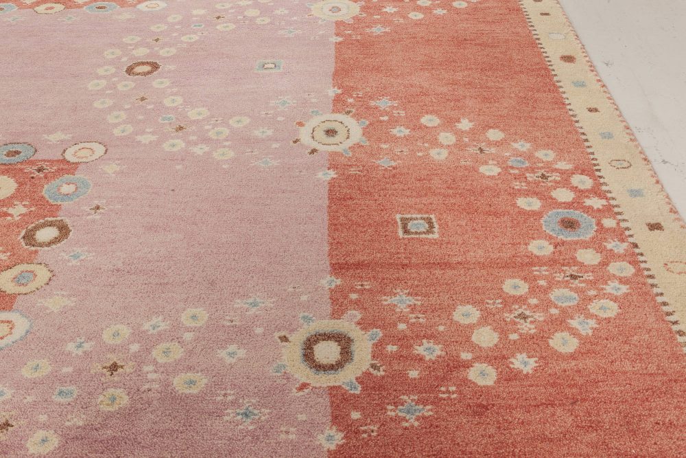 Contemporary Swedish Design Red, Pink & Beige Wool Rug N12032