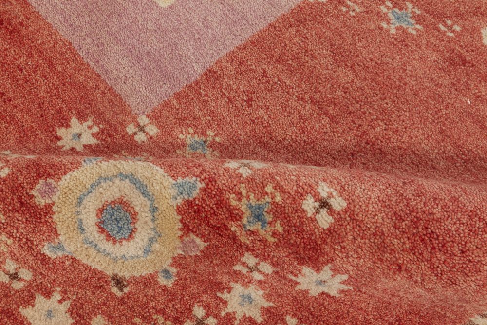Contemporary Swedish Design Red, Pink & Beige Wool Rug N12032