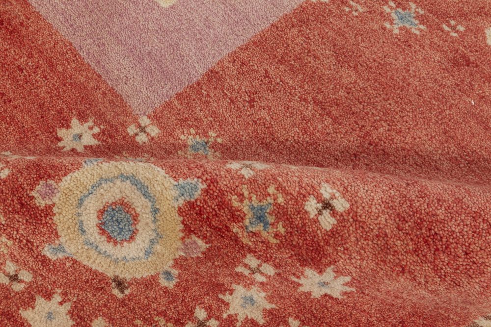 Contemporary Swedish Design Red, Pink & Beige Wool Rug N12032