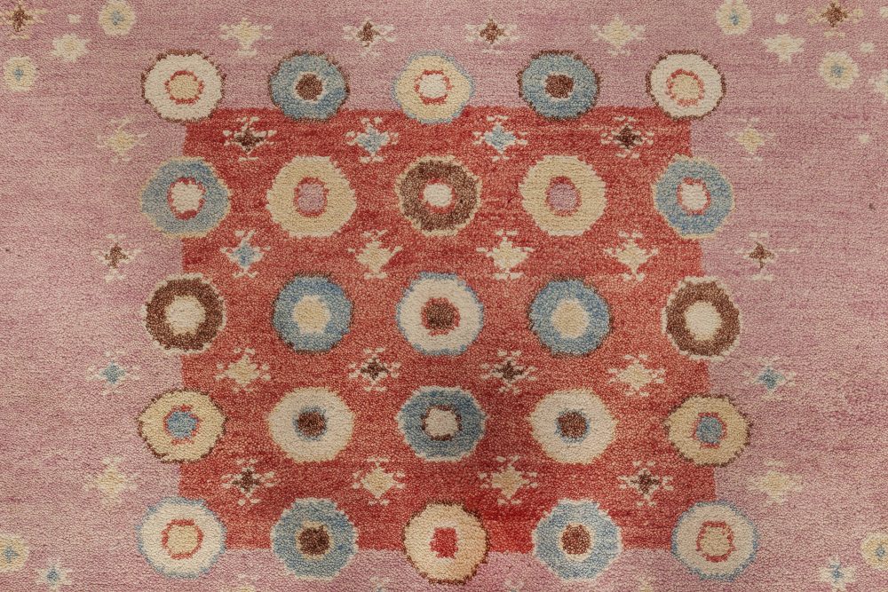 Contemporary Swedish Design Red, Pink & Beige Wool Rug N12032