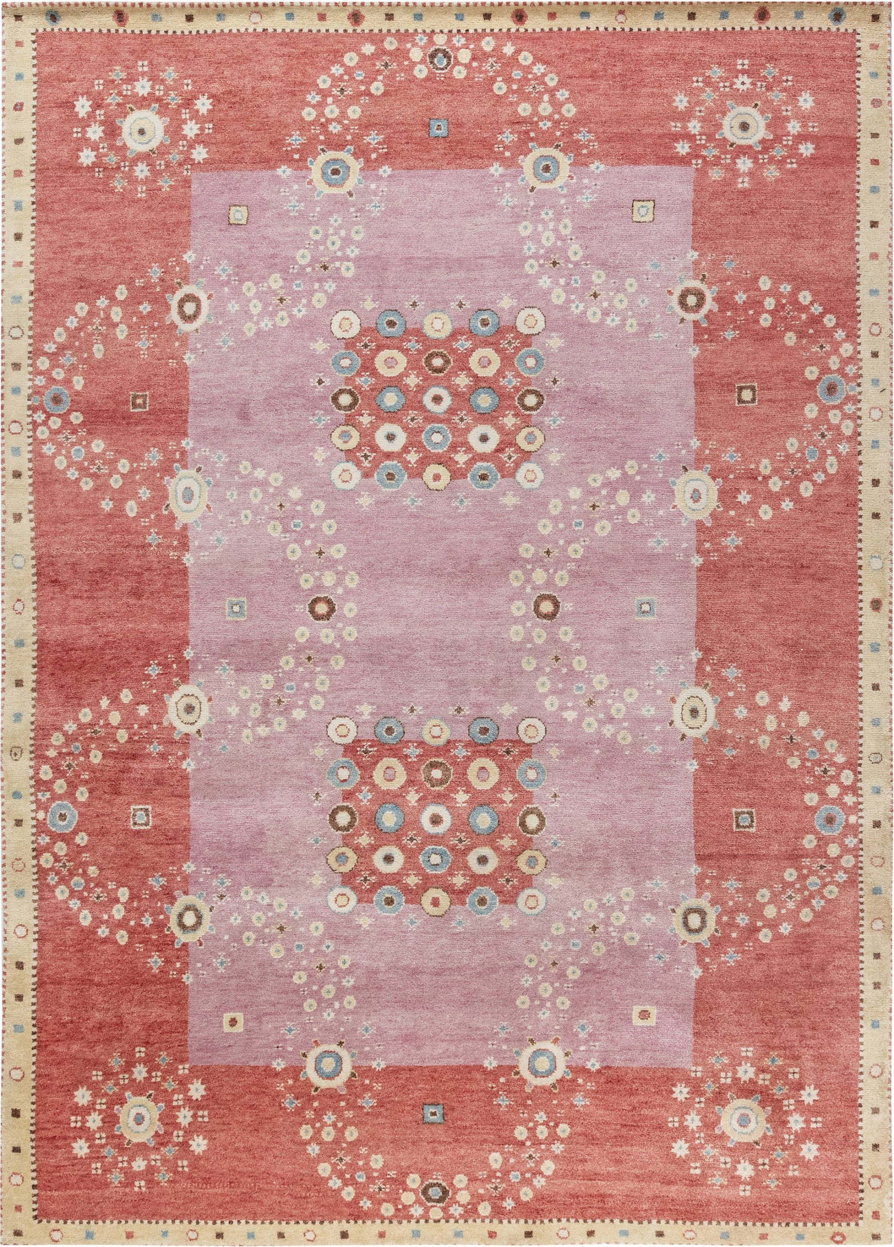Contemporary Swedish Design Red, <mark class='searchwp-highlight'>Pink</mark> & Beige Wool Rug N12032
