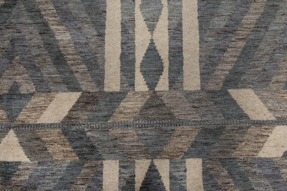 Doris Leslie Blau Collection Oversize Geometric Swedish Style Blue Gray Wool Rug N12036